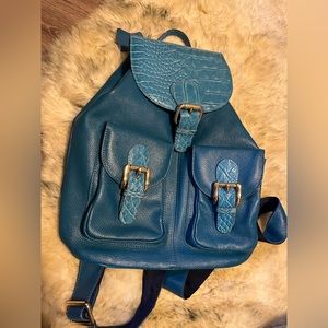 valiant  Blue genuine leather backpack